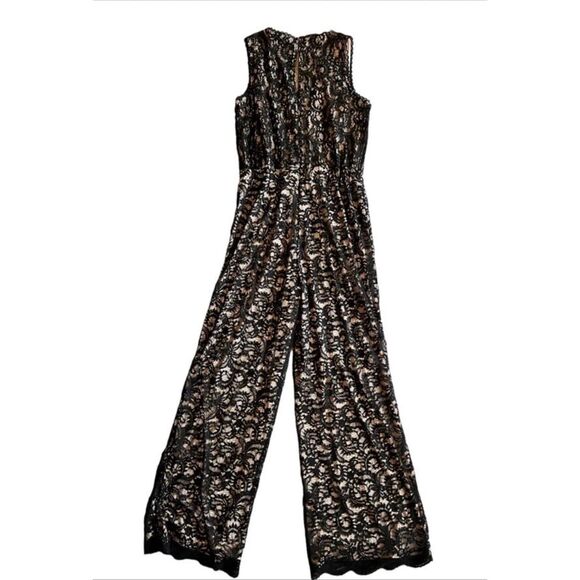 Boston Proper Size 10 All Over Lace Jumpsuit Black Wide Leg Cocktail Party Glam - Picture 4 of 16
